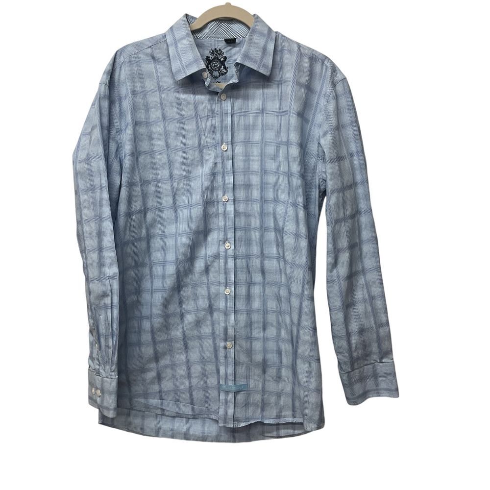 English Laundry Men's Cotton Stretch Button Up Shirt‎ Size 16.5 34/35 Blue Plaid